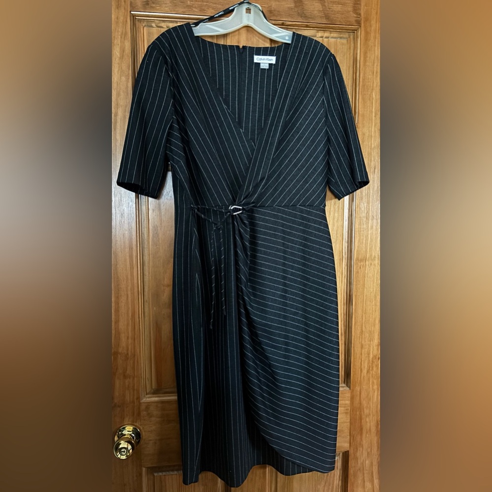 Calvin Klein Black Pin-Striped Midi Dress